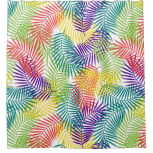 Colourful Tropical Stylised Coconut Leafs Pattern Shower Curtain