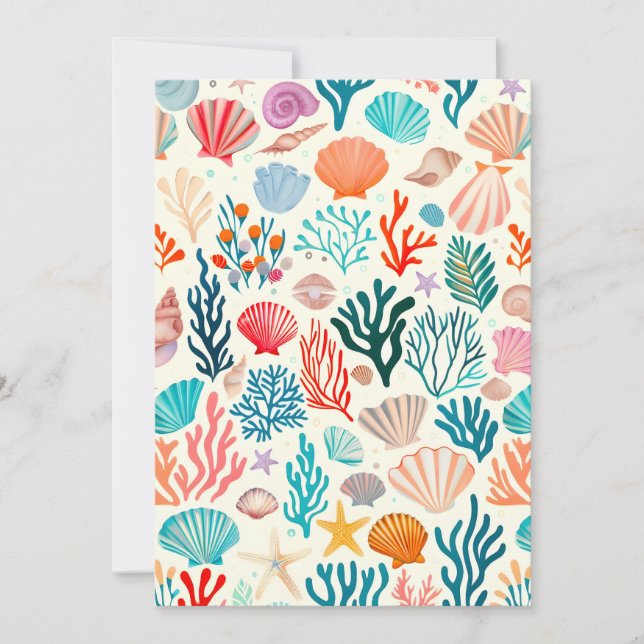 Colourful Tropical Summer Coral Seashell Holiday Card (Front)