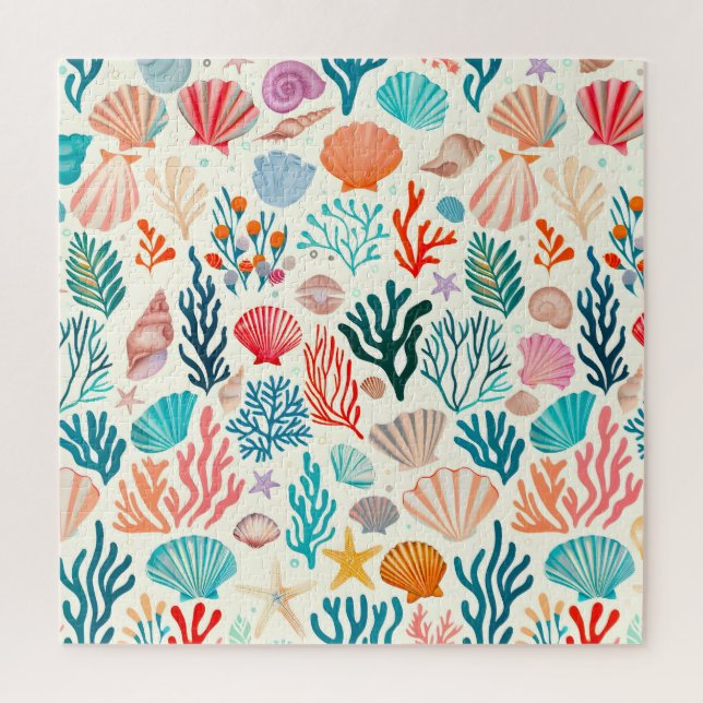 Colourful Tropical Summer Coral Seashell Jigsaw Puzzle (Vertical)