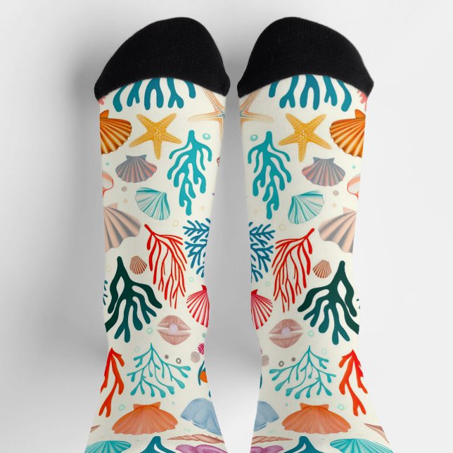 Colourful Tropical Summer Coral Seashell Socks (Top)