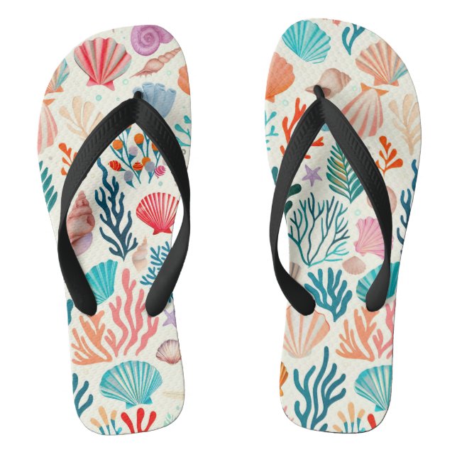 Colourful Tropical Summer Coral Seashell Thongs (Footbed)