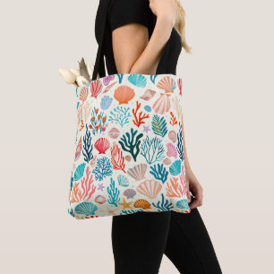 Colourful Tropical Summer Coral Seashell Tote Bag