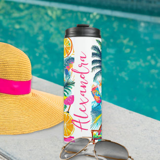 Colourful Tropical Summer Custom Name  Thermal Tumbler