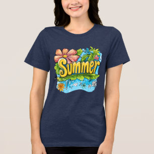 Colourful Tropical "Summer" Graphic T-Shirt Tri-Blend Shirt
