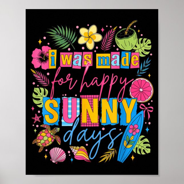 Colourful tropical summer happy quote beach surf poster (Front)
