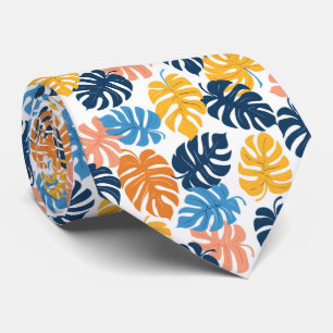 Colourful tropical tiled leaf pattern tie