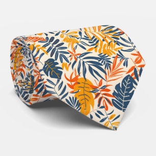 Colourful tropical tiled leaf pattern tie