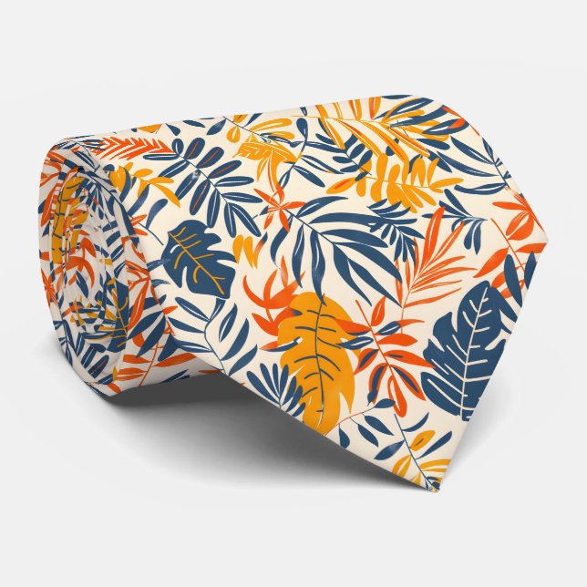 Colourful tropical tiled leaf pattern tie (Rolled)