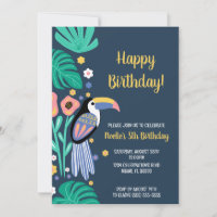 Colourful Tropical Toucan Bird Flowers Birthday