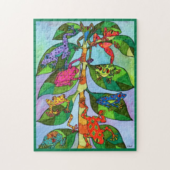 Colourful Tropical Tree Frog Folk Art Jigsaw Puzzl Puzzle (Vertical)