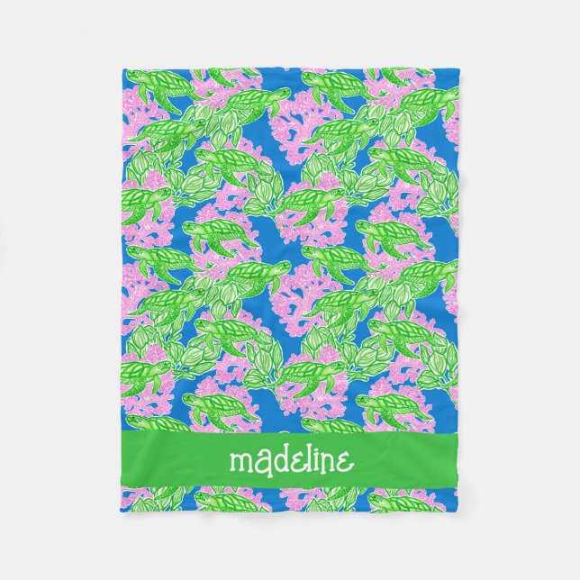 Colourful Tropical Turtles Pattern Personalised Fleece Blanket (Front)