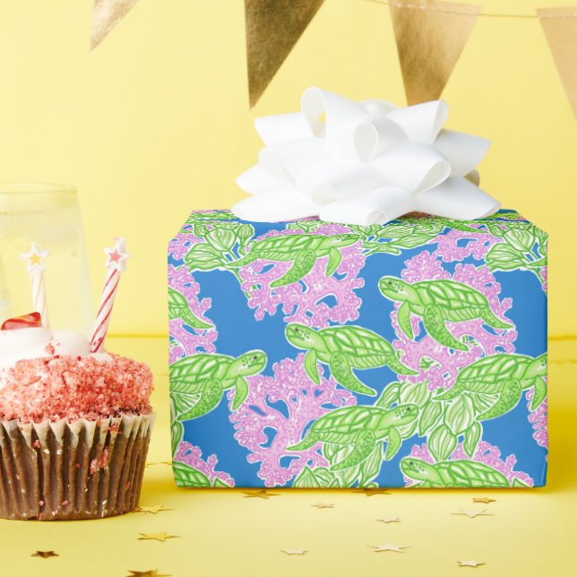 Colourful Tropical Turtles Pattern Wrapping Paper (Birthday Party)