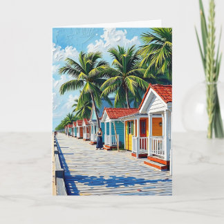 Colourful Tropical Vibrant Beach Huts Birthday Card