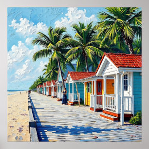 Colourful Tropical Vibrant Beach Huts Poster