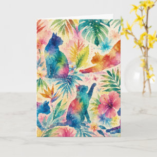 Colourful Tropical Watercolor Cat Silhouettes Card