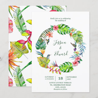 Colourful Tropical Watercolor Floral Wreath Invitation
