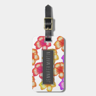 Colourful Tropical Watercolor Hibiscus Flowers Luggage Tag