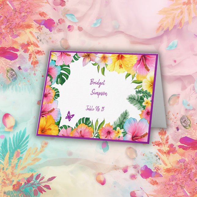 colourful tropical wedding guest name seating card (Creator Uploaded)