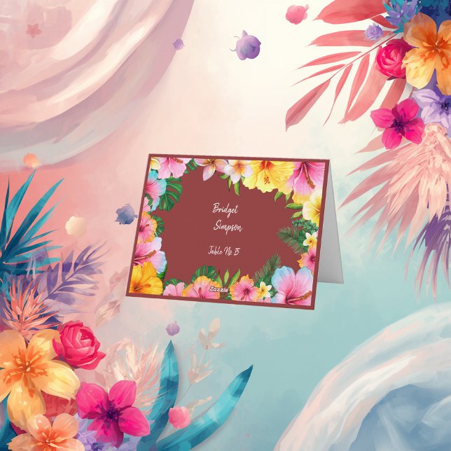 colourful tropical wedding guest name seating card (Creator Uploaded)