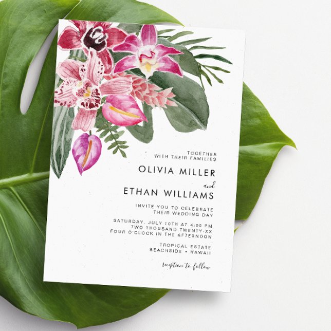 Colourful Tropical Wedding Invitations (Colorful Tropical Floral Wedding Invitations by Painted Paperie)