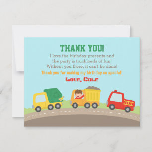 Colourful Truck Boys Birthday Thank You Card