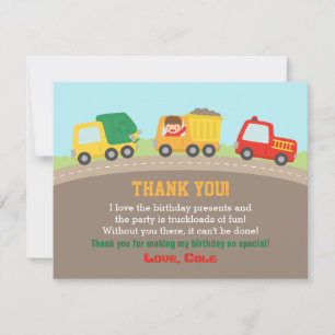 Colourful Trucks Boys Birthday Thank You Card