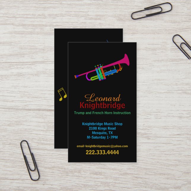 Colourful Trumpet Business Card (Front/Back In Situ)