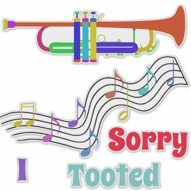 Colourful Trumpet Musical Notes and Text (Front)