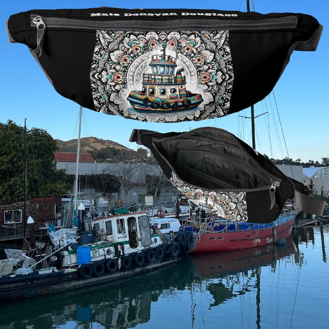 Colourful Tugboat Black and White Mandala Pattern Bum Bags (Creator Uploaded)