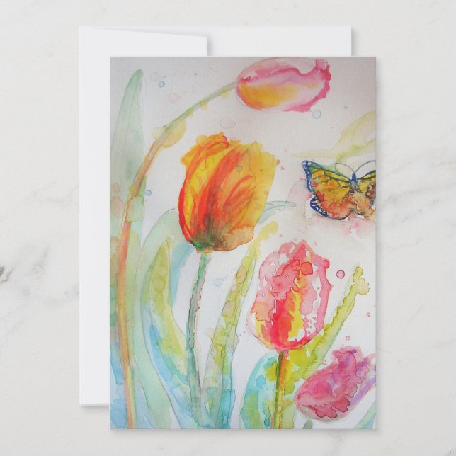Colourful Tulip and Butterfly Birthday Invitation (Front)
