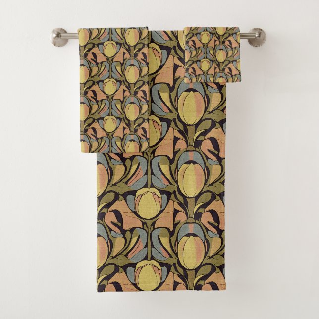 Colourful Tulip Art Nouveau Bath Towel Set (Insitu)