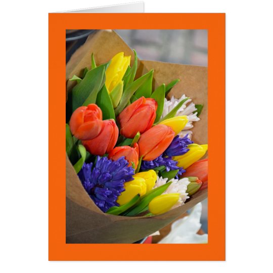 Colourful tulip bouquet greeting card