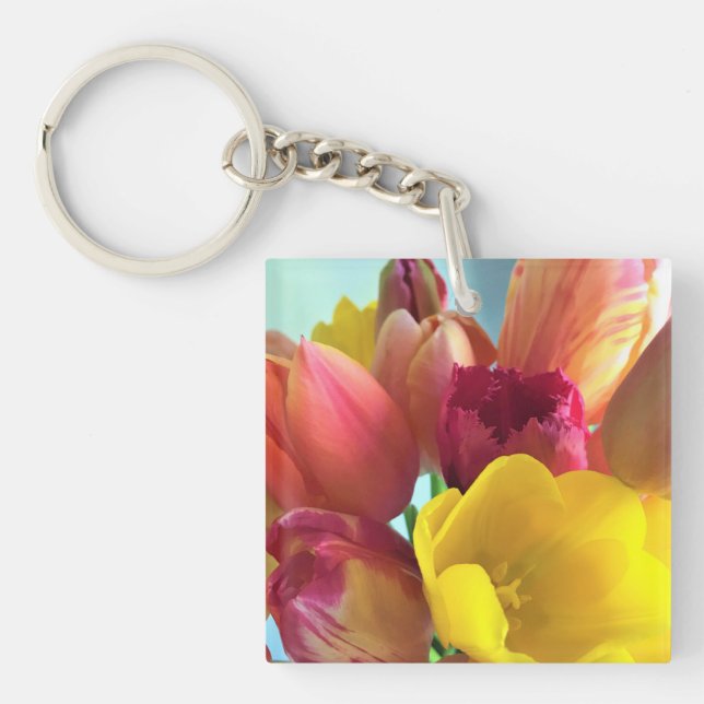 Colourful Tulip Bouquet Key Ring (Front)