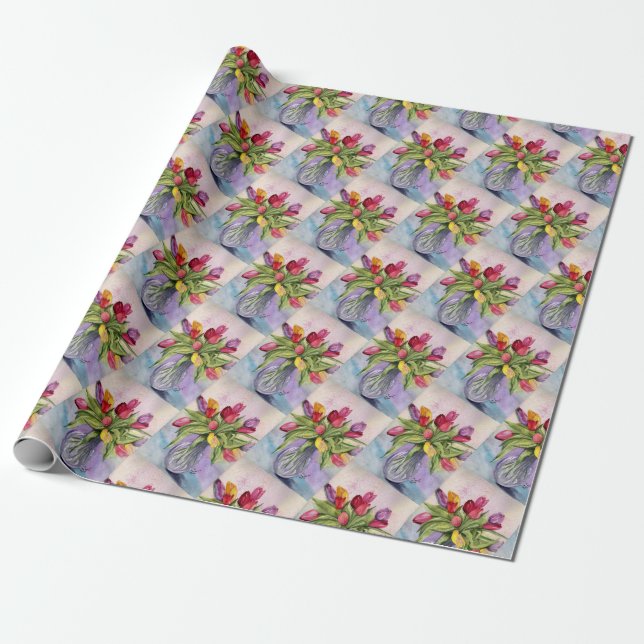 Colourful Tulip Bouquet Wrapping Paper (Unrolled)