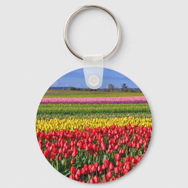 Colourful tulip field key ring (Front)