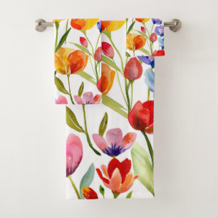 Colourful tulip field pattern bath towel set