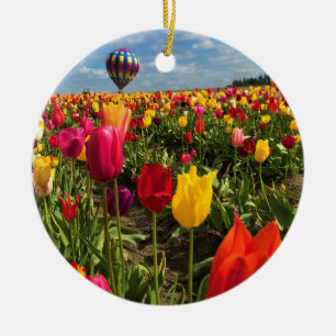 Colourful Tulip Field with Balloon Ceramic Ornament