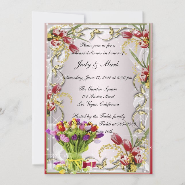 Colourful Tulip Floral Rehearsal Dinner Invitation (Front)