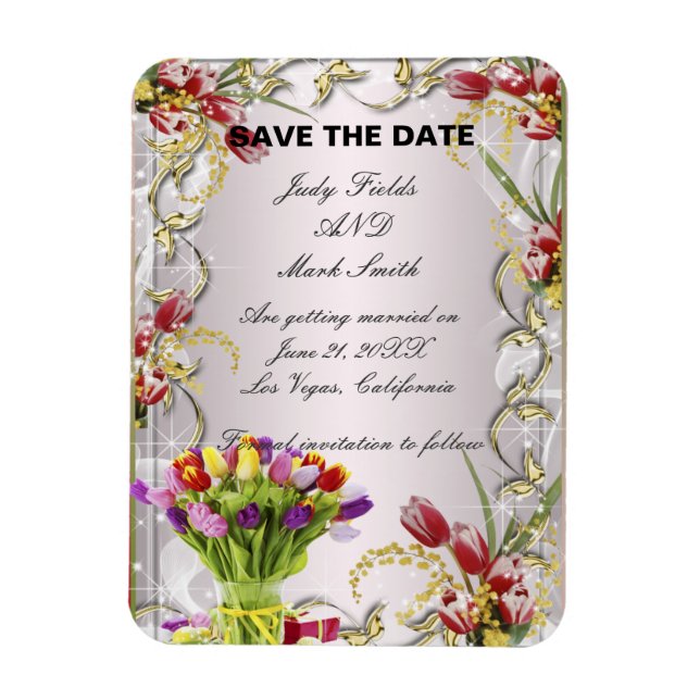 Colourful Tulip Floral Save The Date Magnet (Vertical)
