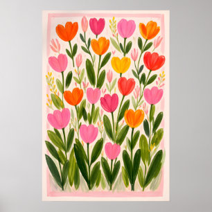 Colourful Tulip Flower Poster, Vibrant Botanical Poster