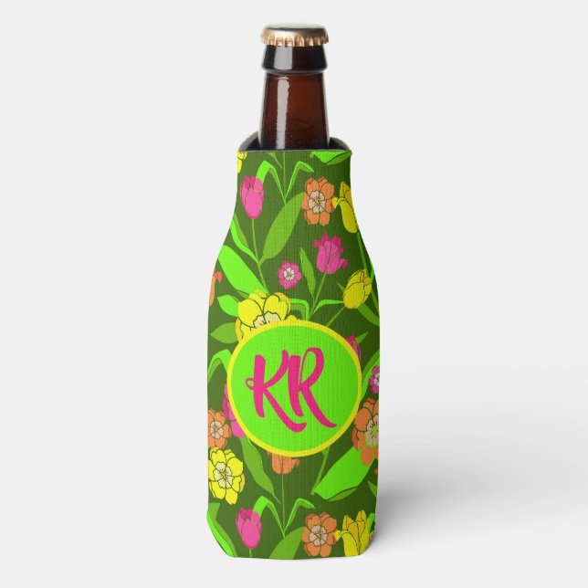 Colourful Tulip Flower Print Bottle Cooler (Bottle Front)