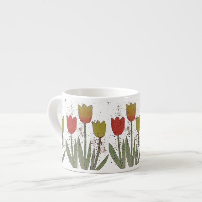 Colourful tulip flowers ceramic espresso mug (Front Left)