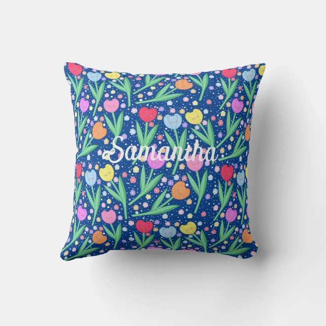 Colourful Tulip Flowers Cushion (Back)