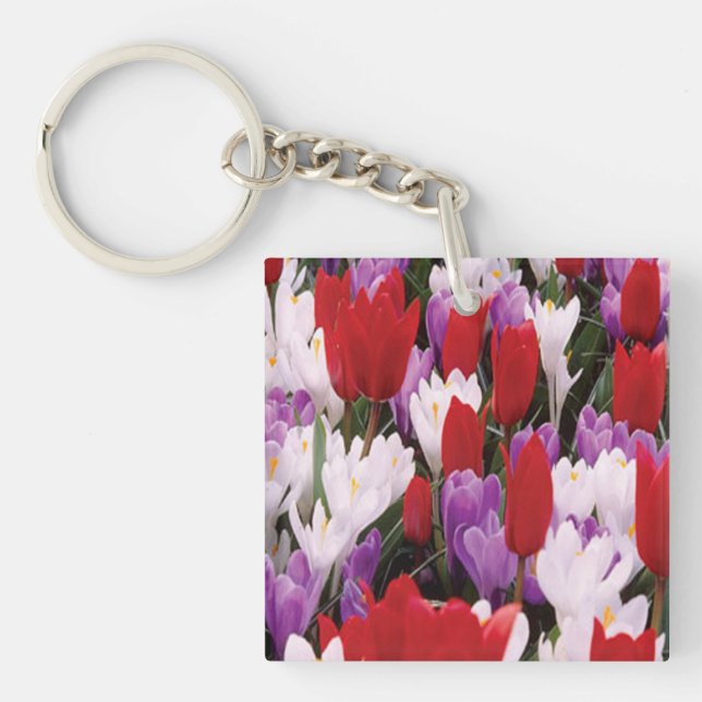 Colourful Tulip Flowers Key Chain (Front)