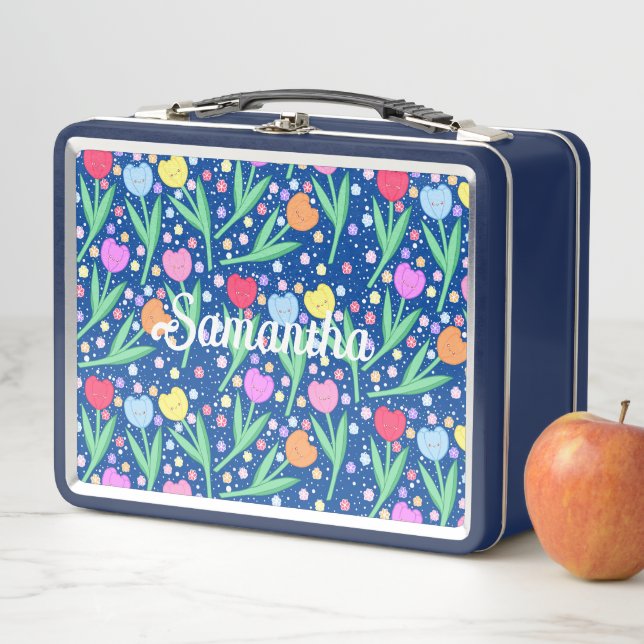 Colourful Tulip Flowers Metal Lunch Box (In Situ)