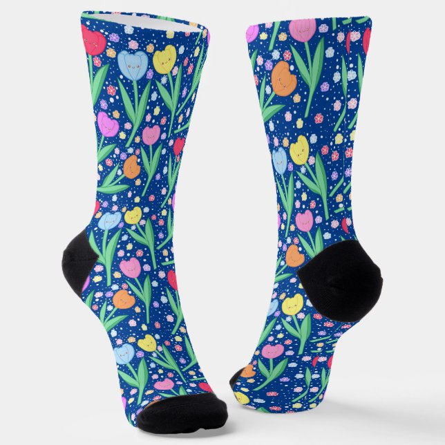 Colourful Tulip Flowers Socks (Angled)