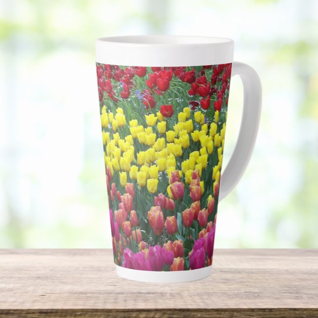 Colourful Tulip Garden Floral Latte Mug (In Situ)