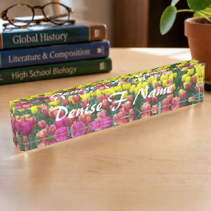 Colourful Tulip Garden Personalised Floral Nameplate