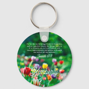 Colourful Tulip Garden Scripture Personalised Key Ring