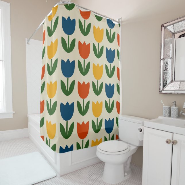 Colourful Tulip Pattern Shower Curtain (In Situ)